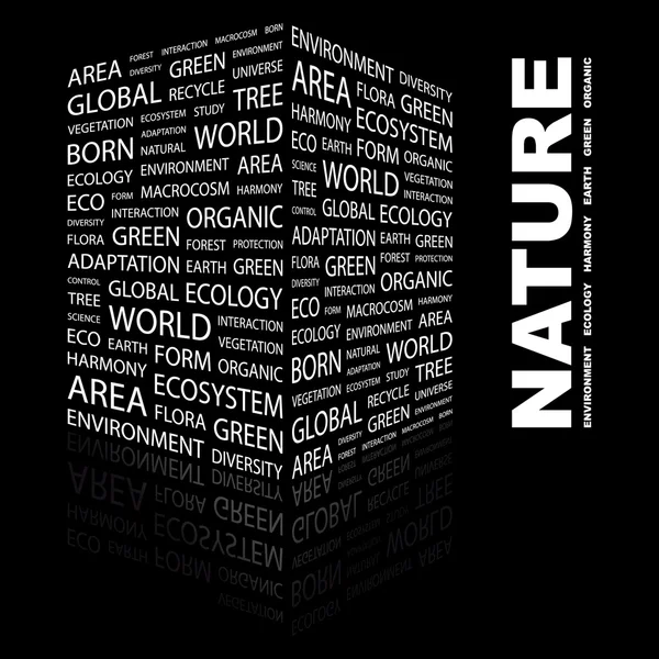Naturaleza. collage palabra sobre fondo negro — Archivo Imágenes Vectoriales