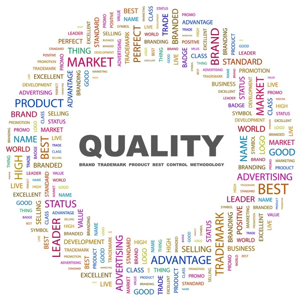 A qualidade. Colagem de palavras no fundo branco — Vetor de Stock