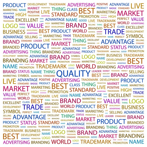 La qualité. Collage de mots sur fond blanc — Image vectorielle