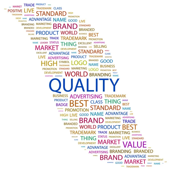 A qualidade. Colagem de palavras no fundo branco — Vetor de Stock