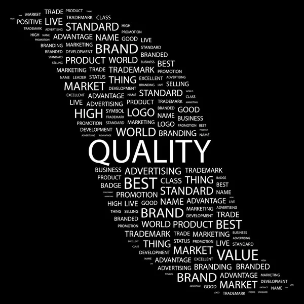La qualité. Collage Word sur fond noir — Image vectorielle