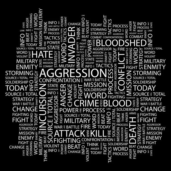 Aggression. ordet collage på svart bakgrund — Stock vektor