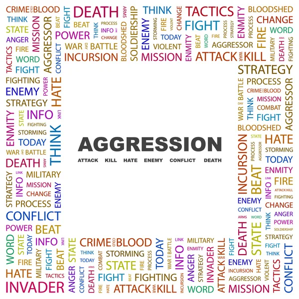 Aggression. Wortcollage auf weißem Hintergrund — Stockvektor