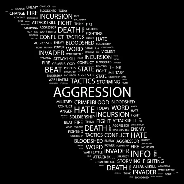 Agresión. collage palabra sobre fondo negro — Vector de stock