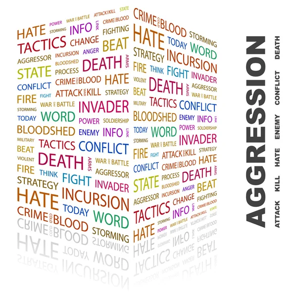 Aggression. Wortcollage auf weißem Hintergrund — Stockvektor