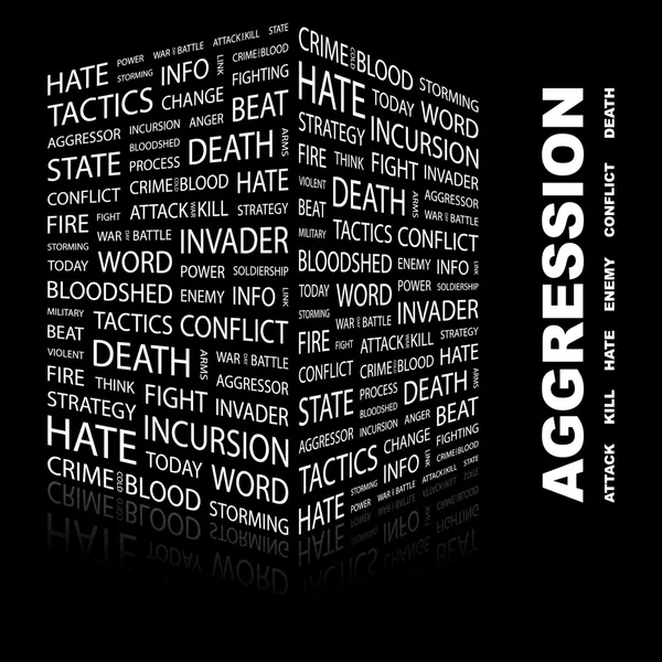 Aggression. ordet collage på svart bakgrund — Stock vektor