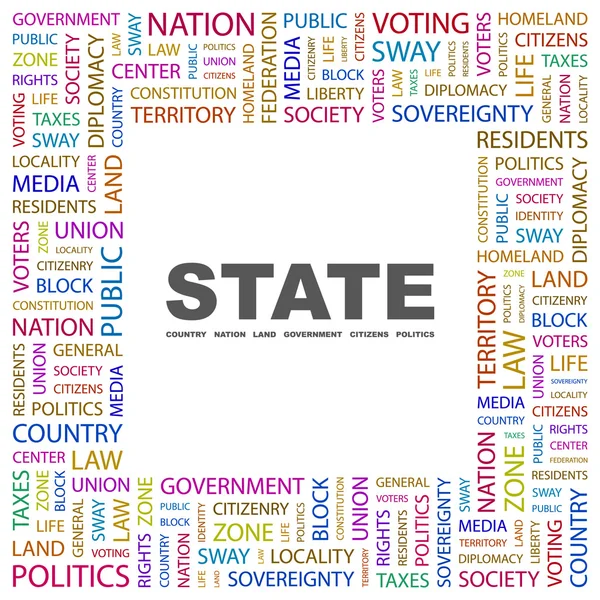 Estado. collage palabra sobre fondo blanco — Vector de stock