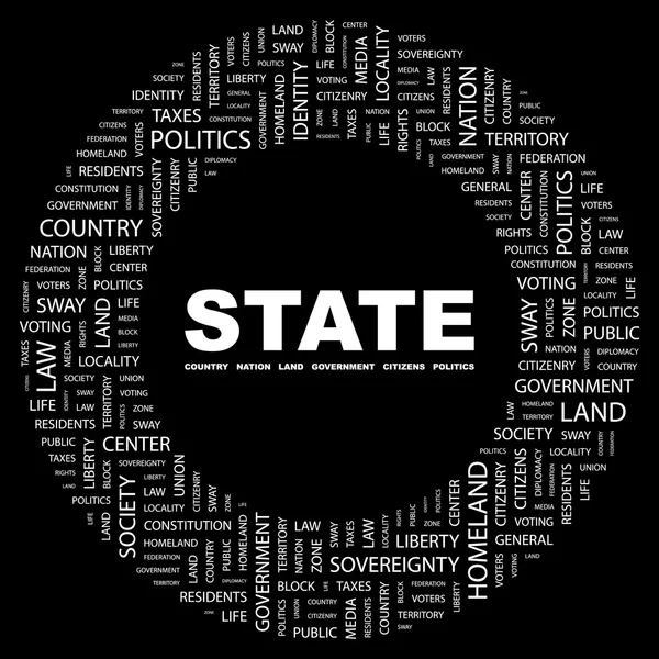 STATE. Word collage on black background — Stock Vector