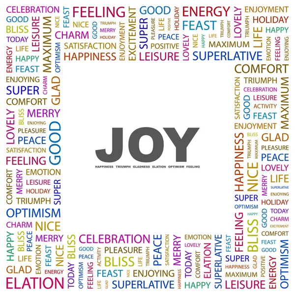 Vreugde. woord collage op witte achtergrond — Stockvector