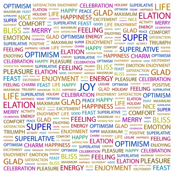 Glädje. ordet collage på vit bakgrund — Stock vektor