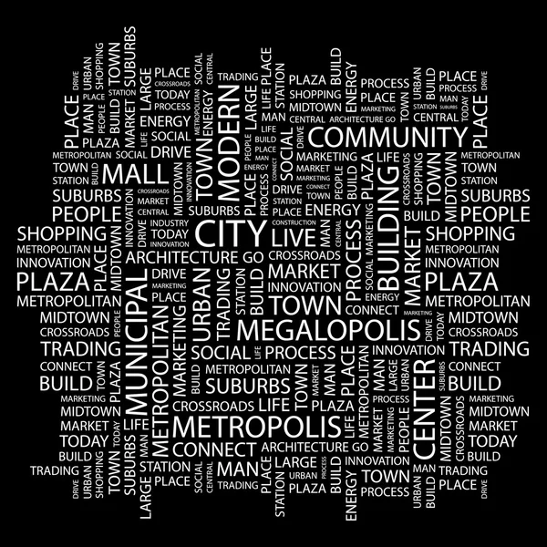 CITY. Word collage on black background — Stock Vector