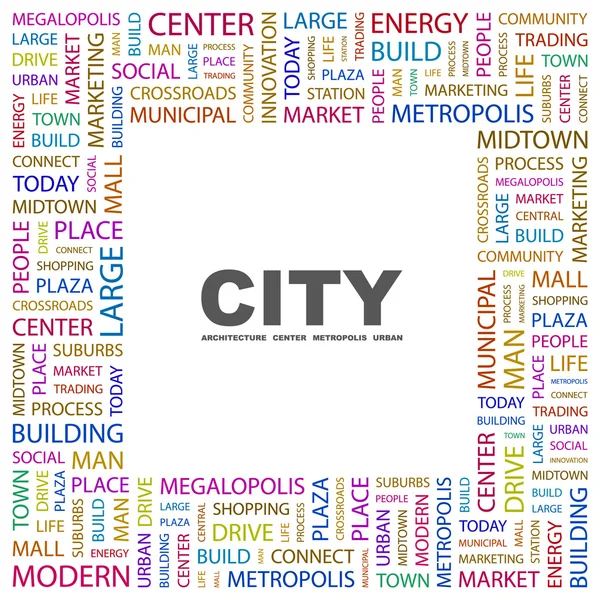 A város. Word kollázs fehér háttér — Stock Vector