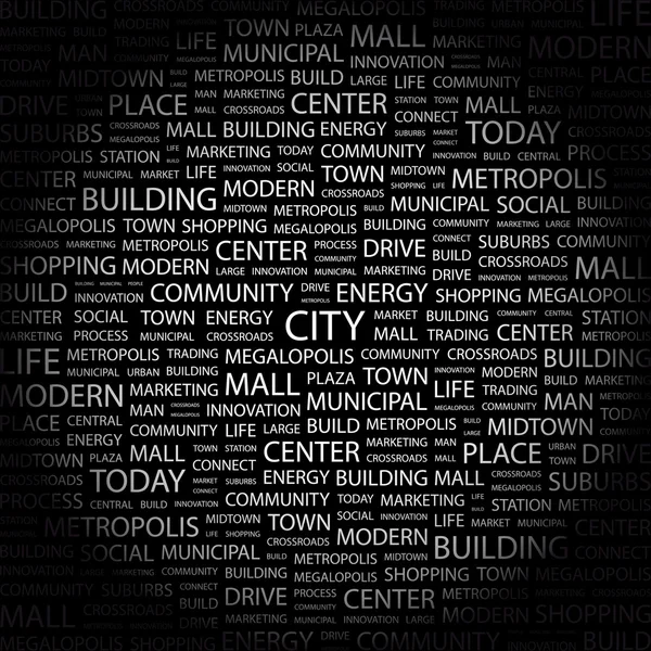 Staden. ordet collage på svart bakgrund — Stock vektor