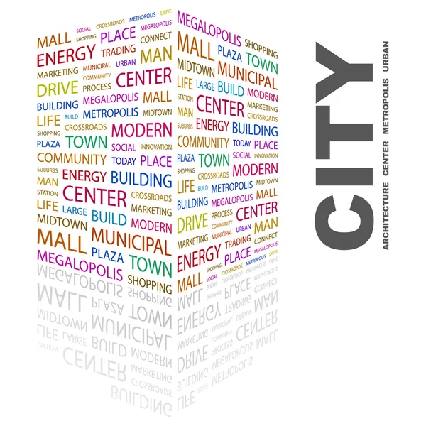 Staden. ordet collage på vit bakgrund — Stock vektor