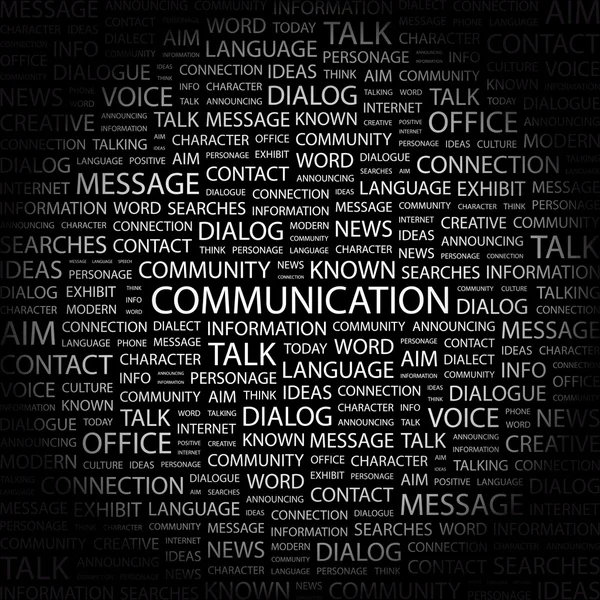 COMMUNICATION. Word collage on black background — Stock Vector