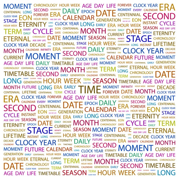 Tiempo. collage palabra sobre fondo blanco — Archivo Imágenes Vectoriales