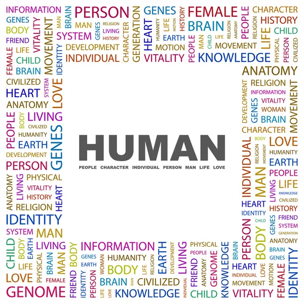 HUMANO. collage palabra sobre fondo blanco — Archivo Imágenes Vectoriales