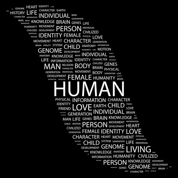 HUMAN. Word collage on black background — Stock Vector