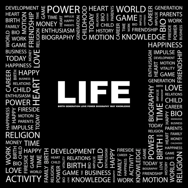 La vida. collage palabra sobre fondo negro — Vector de stock