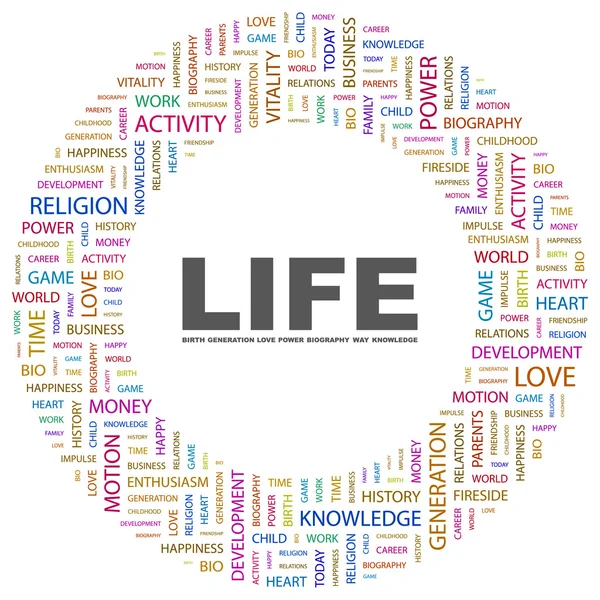 La vita. Collage di parole su sfondo bianco — Vettoriale Stock