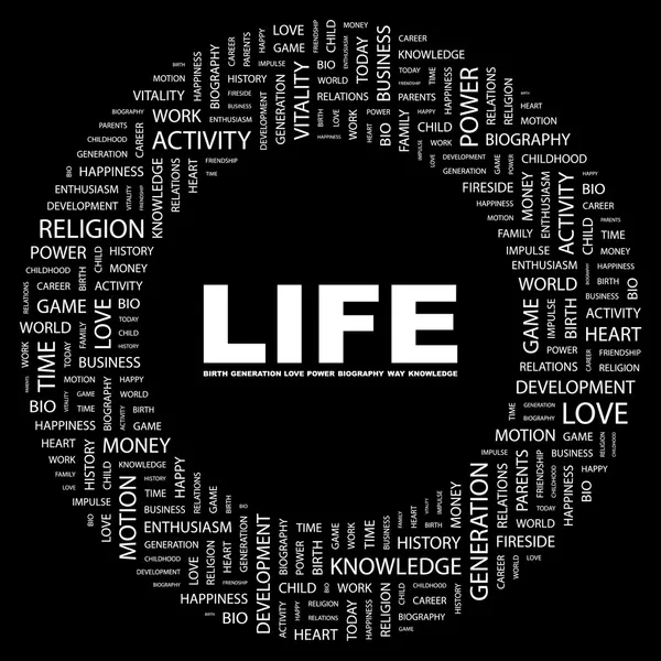 La vida. collage palabra sobre fondo negro — Vector de stock