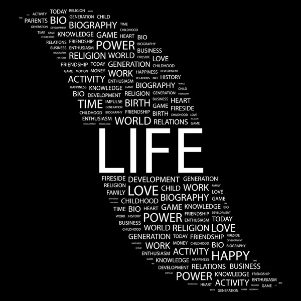 La vita. Collage di parole su sfondo nero — Vettoriale Stock