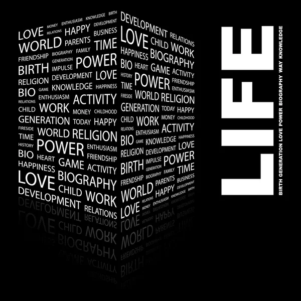 Leben. Wortcollage auf schwarzem Hintergrund — Stockvektor