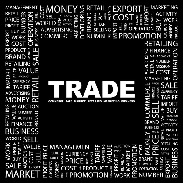 Handel. Wortcollage auf schwarzem Hintergrund — Stockvektor