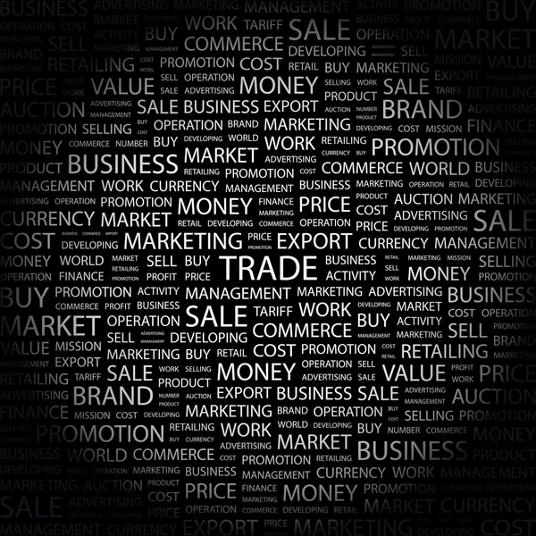 贸易。黑色背景上的字拼贴画 — 图库矢量图片