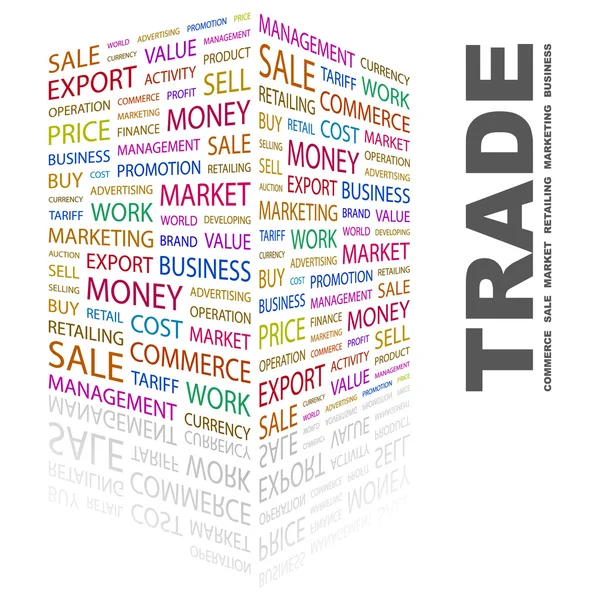 貿易。白い背景の上の単語のコラージュ — ストックベクタ
