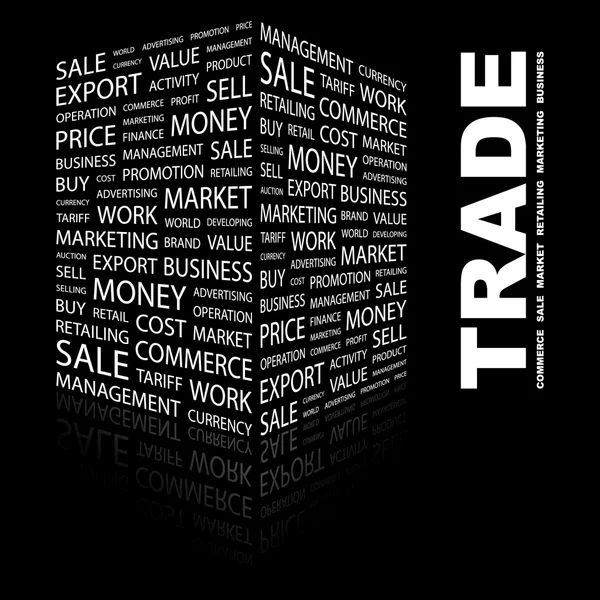 Handlu. słowo kolaż na czarnym tle — Wektor stockowy