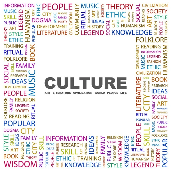 Πολιτισμού. λέξη κολάζ σε άσπρο φόντο — Διανυσματικό Αρχείο