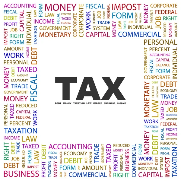Fiscalité. Collage de mots sur fond blanc — Image vectorielle