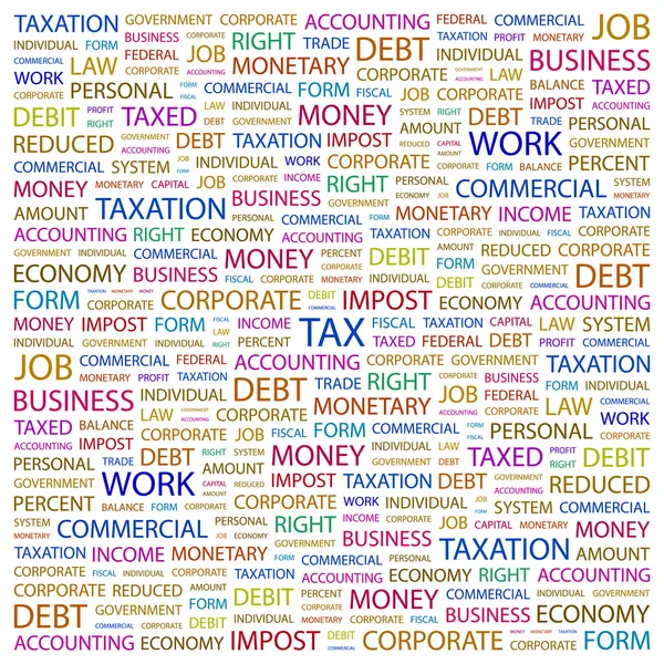 Impuestos. collage palabra sobre fondo blanco — Archivo Imágenes Vectoriales