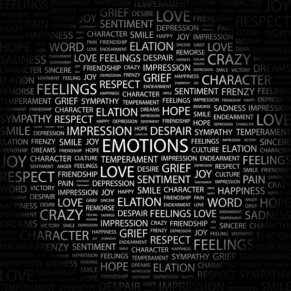 EMOCIONES. collage palabra sobre fondo negro — Vector de stock