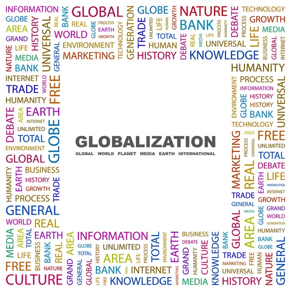 Globalização. Colagem de palavras no fundo branco — Vetor de Stock