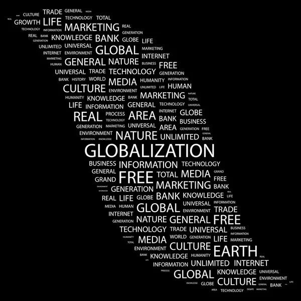 Globalização. Colagem de palavras no fundo preto —  Vetores de Stock