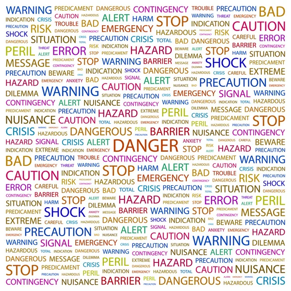 Gefahr. Wortcollage auf weißem Hintergrund — Stockvektor