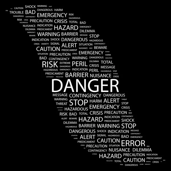 Gefahr. Wortcollage auf schwarzem Hintergrund — Stockvektor