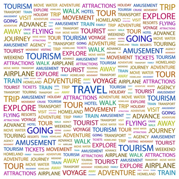 TRAVEL. Word collage on white background — Stock Vector