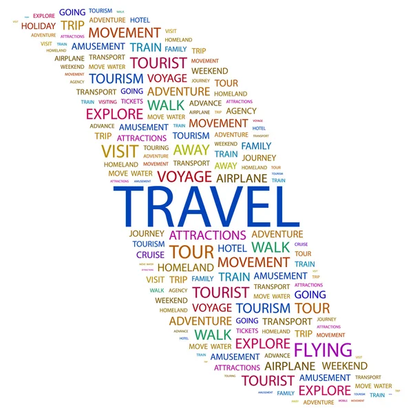 TRAVEL. Word collage on white background — Stock Vector