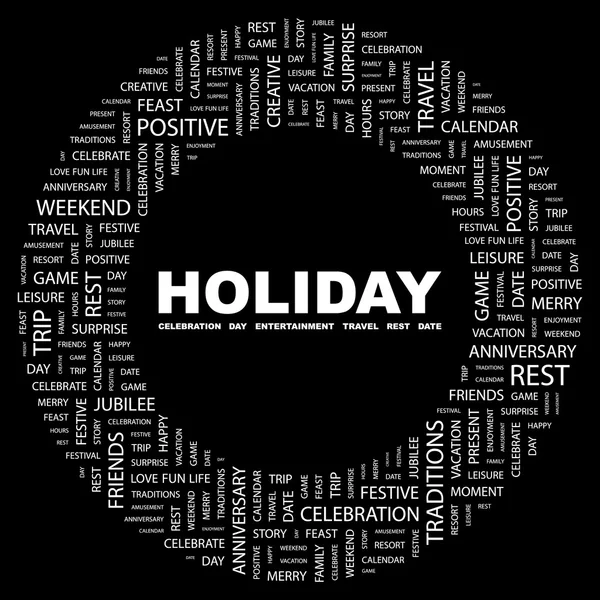 HOLIDAY. Word collage on black background — Stock Vector