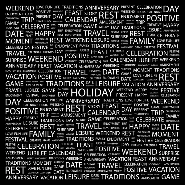 HOLIDAY. Word collage on black background — Stock Vector
