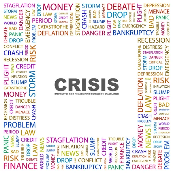 Crisi. Collage di parole su sfondo bianco — Vettoriale Stock