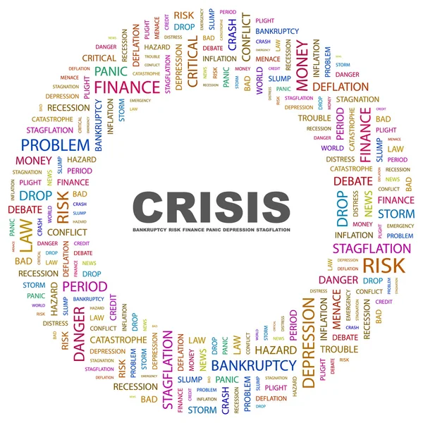 CRISIS. Word collage on white background — Stock Vector