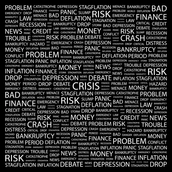 CRISIS. Word collage on black background — Stock Vector
