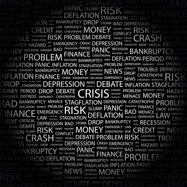 Krise. Wortcollage auf schwarzem Hintergrund — Stockvektor