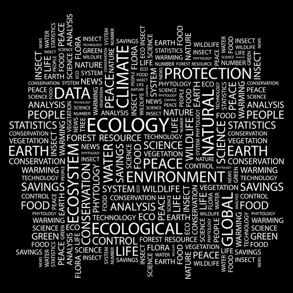 ECOLOGY. Word collage on black background — Stock Vector