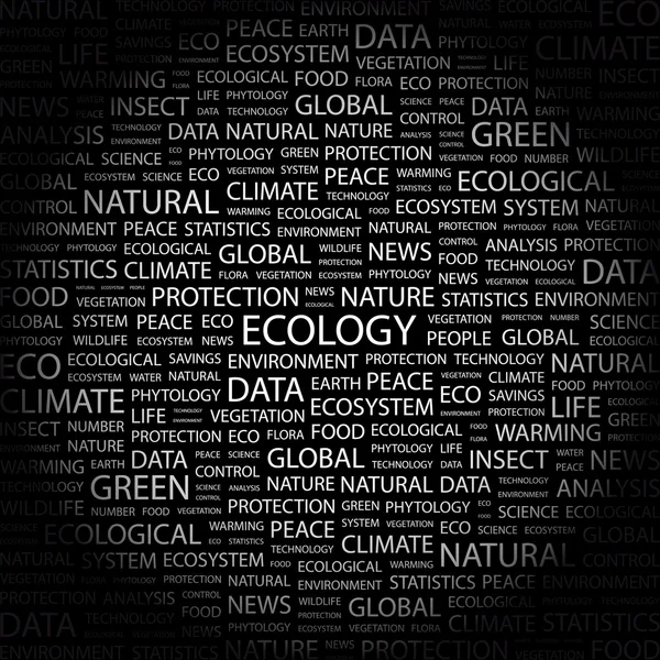 Ecologie. woord collage op zwarte achtergrond — Stockvector
