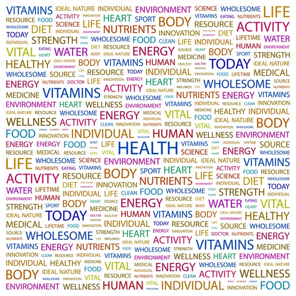 Hälsa. ordet collage på vit bakgrund — Stock vektor